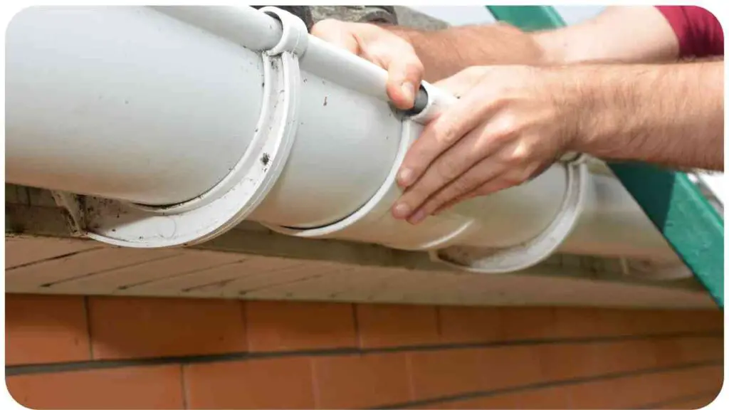 a person is fixing a gutter on the side of a house